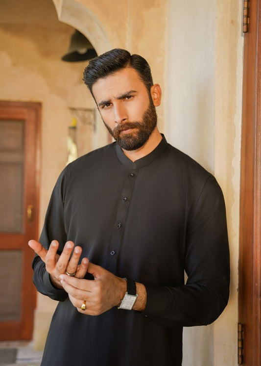 Premium Jet Black Boski Fabric For Men